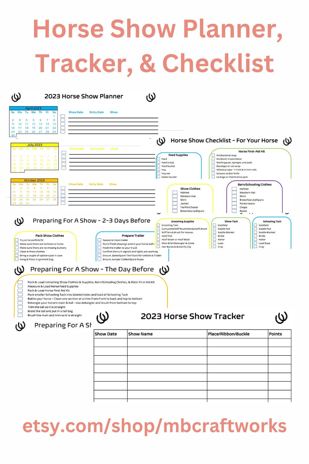 Horse Show Planner Show Tracker Show Checklist Show Planning Journal