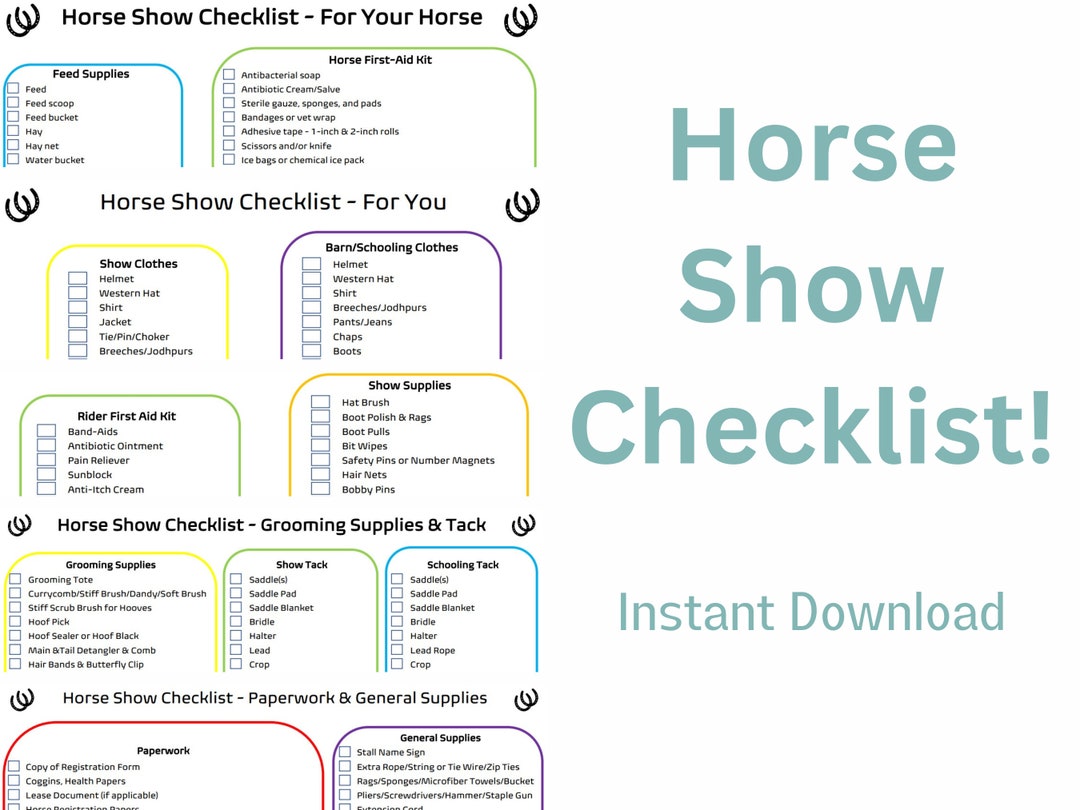 Horse Show Checklist 2023 Show Planner Show Tracker Horse Etsy