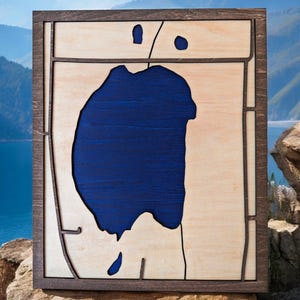 Decoración de casa de lago Arte de pared rústico moderno Mapa de lago personalizado Regalo para exhibición de pared de sala de estar de casa frente al lago Decoración personalizada frente al mar