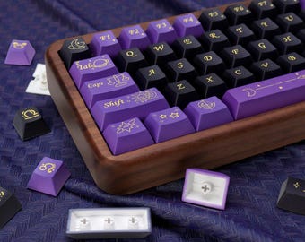 Astrologie paarse en gouden keycaps | Thema sterrenbeeld sterrenbeeld | Kersenprofiel PBT Dye-Sub | Aangepaste ISO- en ANSI-toetsenbordset