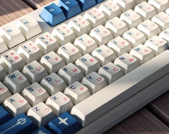White n Blue Japanese PBT Keycap Set | 5-Side Dye-Sub | 138 Keys