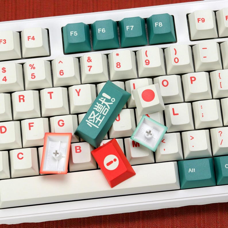 Japanische Tastenkappen | Tiefgrün & Rot PBT Set | Kirsch-Profil Bild 1