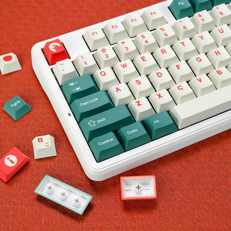 Japanische Tastenkappen | Tiefgrün & Rot PBT Set | Kirsch-Profil Bild 13