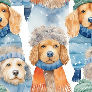 Cute Winter Dogs Watercolor Printable Pattern - 2 Pack!