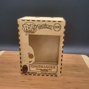 Handcrafted Wood Charmander Custom Funko Pop Box - Laser Engraved, Protect and Showcase Your Collectibles