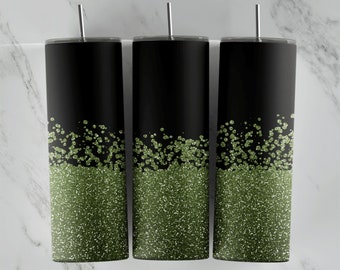 Green Glitter Tumbler Design, Sublimation PNG for 20oz Skinny Cup, This image can also be used, to print vinyl wraps, waterslide & more!