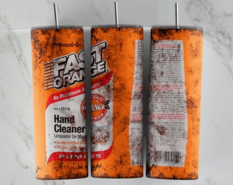 May include: A rusty orange and red can with the text "Permafex Fast Orange Hand Cleaner" and "No Petroleum Solvents!"  The can has a white label with black text and a small orange and green citrus logo. The can is 15 fl oz.