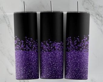 Purple Glitter Tumbler Design, Sublimation PNG for 20oz Skinny Cup, This image can also be used, to print vinyl wraps, waterslide & more!