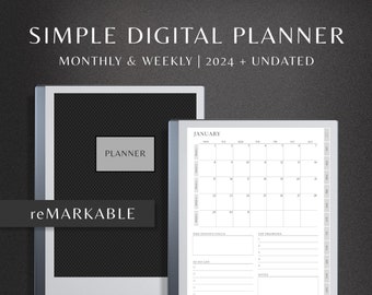 reMarkable Simple Digital Planner, 2024 Planner, Undated Planner, Minimalist Planner, Monthly Planner, Weekly Planner, Student Planner, ADHD