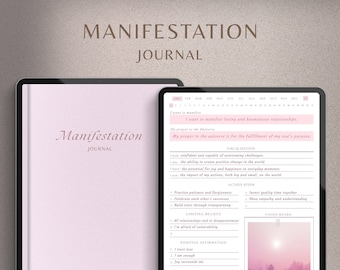 Journal de manifestation numérique, loi de l'attraction, journal Goodnotes, journal de manifestation, spirituel, gratitude, bien-être, affirmation, quotidien