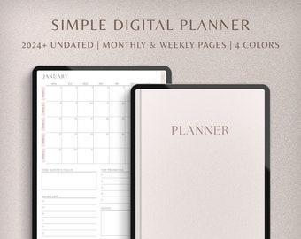 Eenvoudige digitale planner, 2024 planner, ongedateerde planner, GoodNotes planner, minimalistische planner, maandplanner, weekplanner, iPad planner