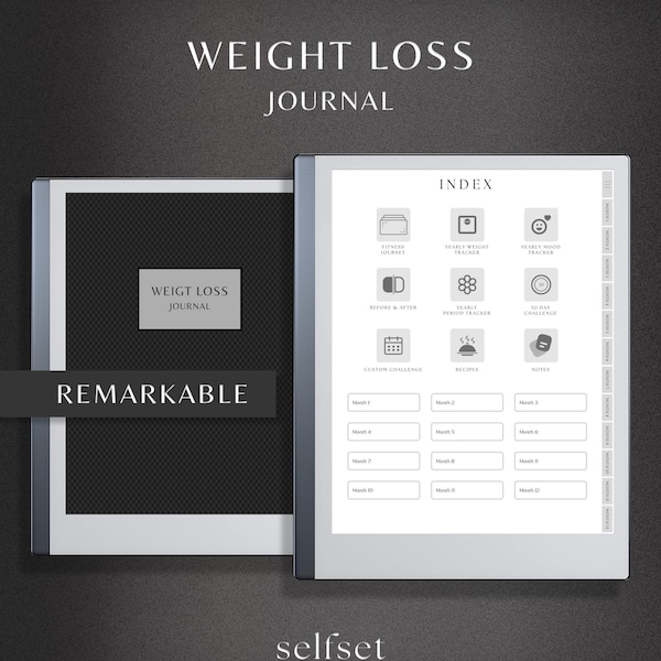 reMarkable 2 Weight Loss Journal, Digital Planner, iPad Planner, Fitness Planner, Workout Planner, Meal Planner, Hyperlinked Weight Tracker