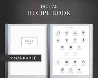 Livre de recettes reMarkable 2, journal de recettes, modèle de recette, livre de cuisine numérique, planificateur de recettes avec lien hypertexte, planificateur de repas, kit de reliure de recettes