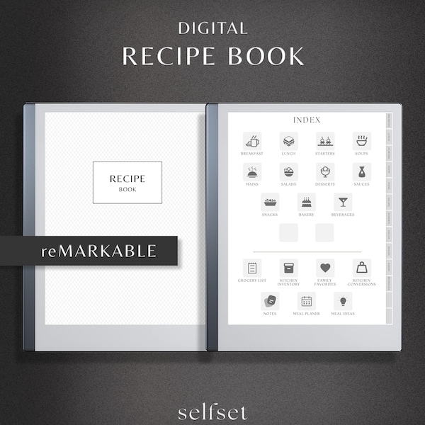 reMarkable 2 Recipe Book, Recipe Journal, Recipe Template, Digital Cookbook, Hyperlinked Recipe Planner, Meal Planner, Recipe Binder Kit