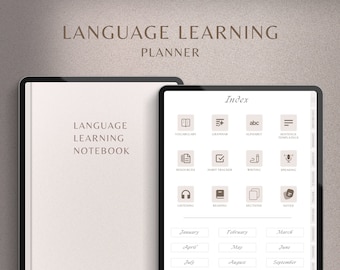 Language Learning Planner for GoodNotes, Notebook, Study and Learn English, Chinese, French, Spanish, German, Vocabulary Workbook, Grammar