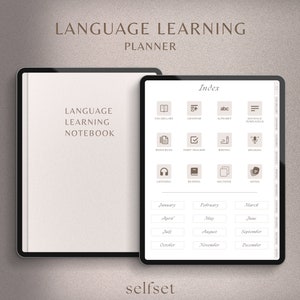 Language Learning Planner for GoodNotes, Notebook, Study and Learn English, Chinese, French, Spanish, German, Vocabulary Workbook, Grammar