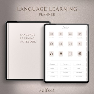 Language Learning Planner for GoodNotes, Notebook, Study and Learn English, Chinese, French, Spanish, German, Vocabulary Workbook, Grammar