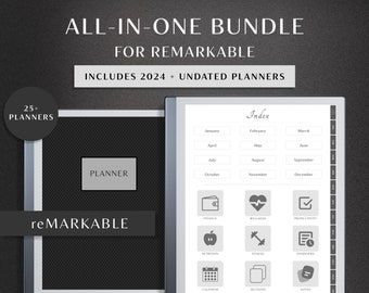 ALL-IN-ONE Bundle for reMarkable 2, Productivity Bundle, 2024 + undated, reMarkable 2 Templates, student, teacher, notebook, reading journal