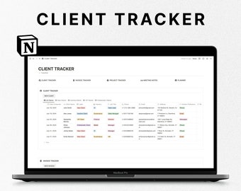 Notion-klientspårare, Notion-mall, affärsplanerare, klienthanteringsspårare, klienthantering, kund-CRM, kundlista för Notion