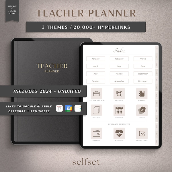 Digitale lerarenplanner GEDATEERD 2024 + ONGEDATED Lesplanner, Academische Planner, Homeschool Planner, Goodnotes-sjabloon, Onderwijs Ipad Planner