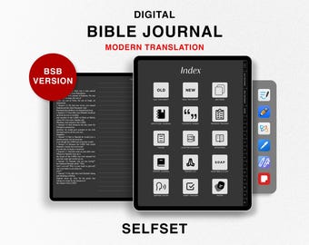 Diario bíblico digital, Biblia de estudio, Biblia Bereana Estándar para Diario (BSB), Antiguo Nuevo Testamento, Cuaderno de estudio bíblico Goodnotes, Modo oscuro