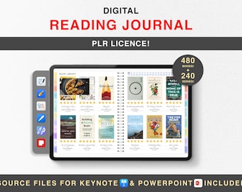 PLR Digital Reading Journal, Editable Reading Planner, Resell Rights, Book Review, Library Tracker,, Reading Log, Bookshelf, iPad, Goodnotes