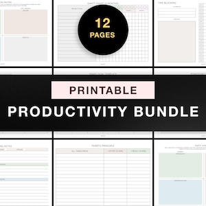 Druckbares Produkt- und Produktiv-Set, Planer mit Ziel und Ziel, Kanban SWOT Meeting Notizen Entscheidungsmatrix Gantt Chart Pomodoro Time Blocking