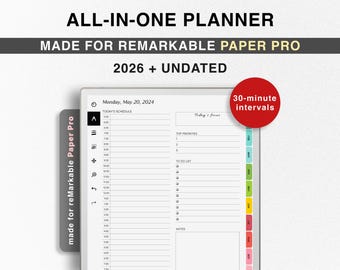 2026 Planner for reMarkable Paper Pro, Undated, Templates for reMarkable Paper Pro, Productivity Planner, Calendar Digital Planner