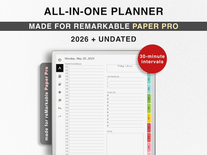 2026 Planner for Remarkable Paper Pro, Undated, Templates for ...