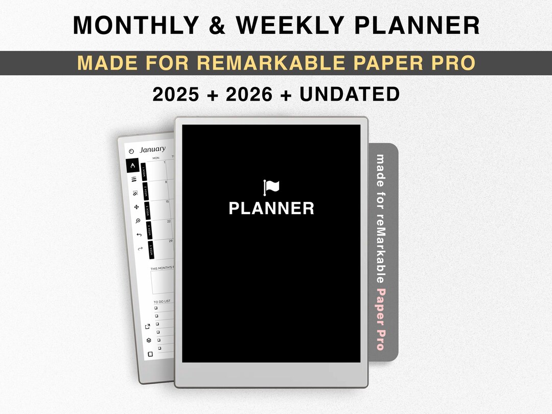 2025 + 2026 Monthly & Weekly Planner for Remarkable Paper Pro, Undated ...