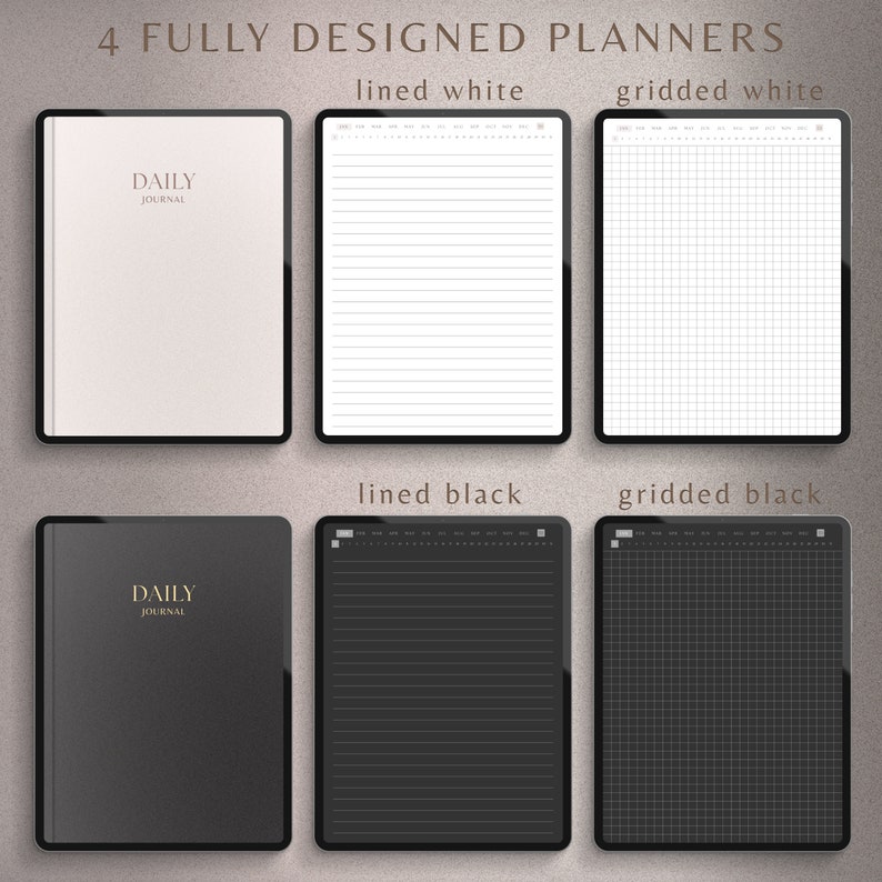 Puede incluir: Cuatro plantillas de planificador digital para el diario diario. Las plantillas est&aacute;n disponibles en dos estilos: rayado y cuadriculado. Cada estilo est&aacute; disponible en blanco y negro.