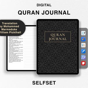 Digital Quran Journal, Study Quran, Translation by Mohammed Marmaduke William Pickthall, Ramadan planner, Quran Notebook for Goodnotes Surah