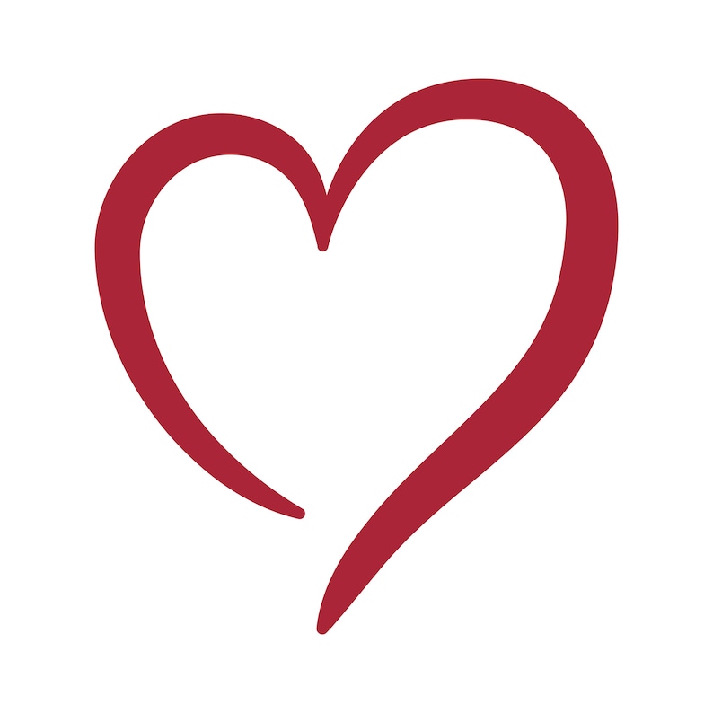 Op de afbeelding: Een eenvoudige, gestileerde illustratie van een hartvorm in dieprode kleur. Het hart is getekend met een enkele, doorlopende lijn, wat een minimalistisch en modern ontwerp cre&euml;ert tegen een witte achtergrond. Geschikt voor diverse toepassingen.