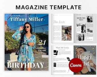 Personalized Birthday Magazine Template, Canva Editable Birthday Magazine, Gift for Best Friend, Birthday Fashion Cover, Bestie Sister Gift