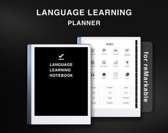 Language Learning Planner reMarkable 2, Notebook, Study and Learn English, Chinese, French, Spanish, German, Vocabulary Workbook, Grammar