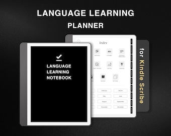 Language Learning Planner for Kindle Scribe, Notebook, Study and Learn English, Chinese, French, Spanish, German Vocabulary Workbook Grammar