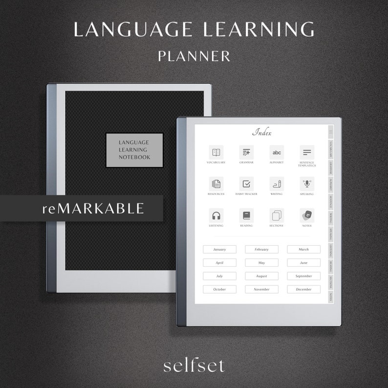 reMarkable 2 Language Learning Planner, Notebook, Study and Learn English, Chinese, French, Spanish, German, Vocabulary Workbook, Grammar image 1