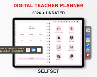 2026 Digital Teacher Planner + Undated Lesson Planner, Academic Planner, Homeschool Planner, GoodNotes Template Teaching Pink Planner