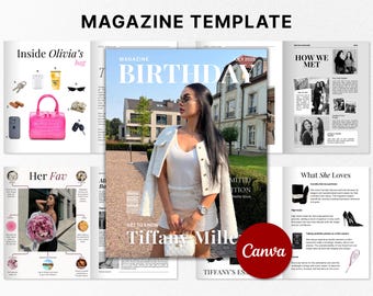 Personalized Birthday Magazine Template, Canva Editable Birthday Magazine, Gift for Best Friend, Birthday Fashion Cover, Bestie Sister Gift