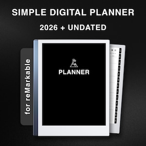 Planificador digital simple 2026 para reMarkable 2, sin fecha, minimalista, mensual y semanal, para estudiantes y profesores.