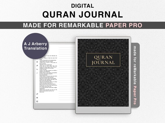 Digital Quran Journal for reMarkable Paper Pro, Study Quran, Translation by A J Arberry, Ramadan planner Quran Notebook Surah Manzil Juz