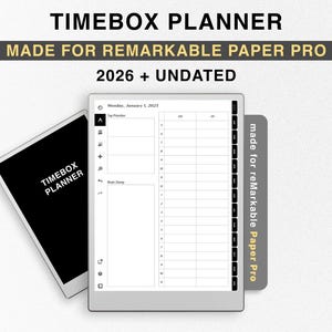 Planner Timebox 2026 per reMarkable Paper Pro, Senza data, Modelli per reMarkable Pro, Produttività, Blocco del tempo, Da fare, Calendario
