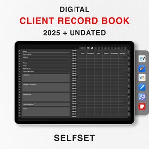 Registro digitale dei clienti 2025 per Goodnotes, 2025 + Dark Client Tracker non datato, Registro degli appuntamenti del salone di bellezza, Hair Nail Tech Lashes