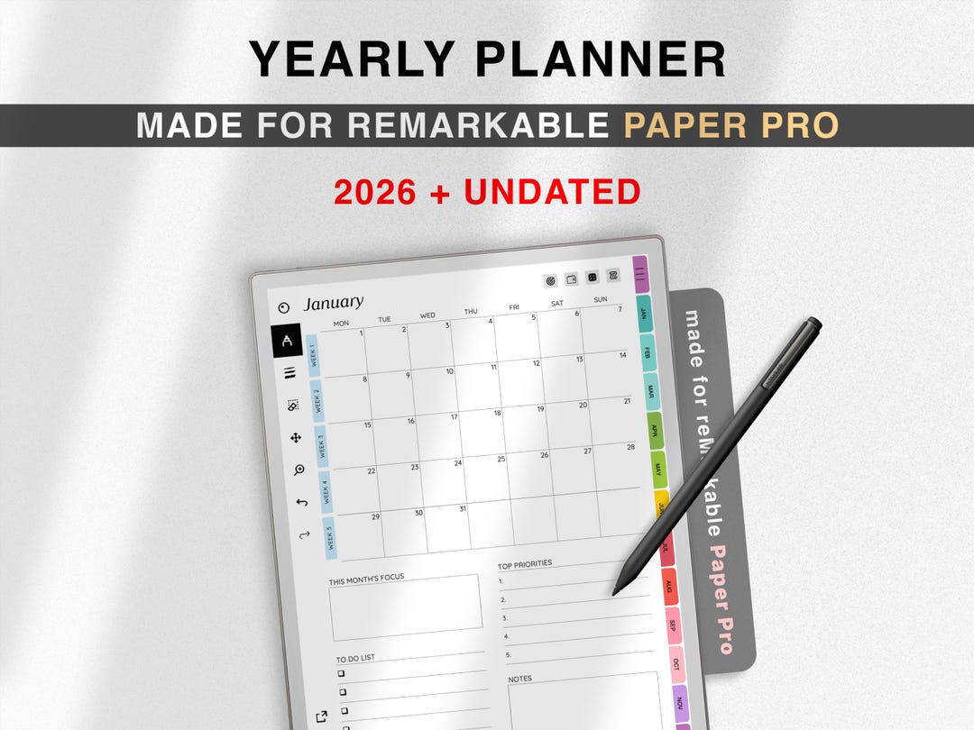 2026 Planner for Remarkable Paper Pro, Undated, Color Templates for ...