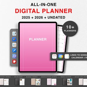 2025 + 2026 The Ultimate Digital Bundle, Pink Goodnotes Life Planner, iPad Planner, Notability, Dated & Undated Digital Planner Student ADHD