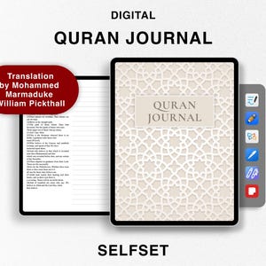 Digital Quran Journal, Study Quran, Translation by Mohammed Marmaduke William Pickthall, Ramadan planner, Quran Notebook for Goodnotes Surah