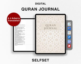 Digitales Koran Journal, Koranstudie, Übersetzung von A.J. Arberry, Ramadan Planer, Koranstudien Notizbuch für Goodnotes, Sure, Juz Manzil Studie