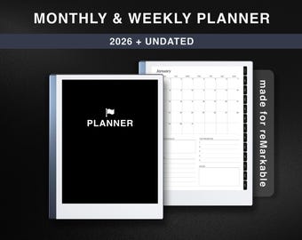 2026 Monthly & Weekly Planner for reMarkable 2, Undated Templates for reMarkable 2, reMarkable Dated Planner, Digital Calendar