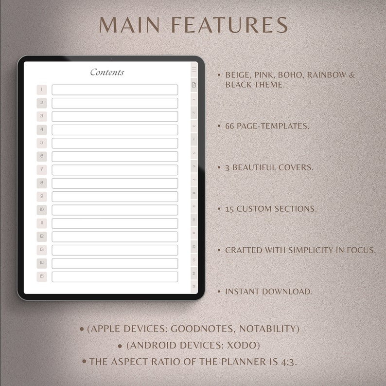 Cuaderno digital / Cuaderno GoodNotes, Cuaderno de estudiante, Cuaderno iPad / Diario de cuaderno / Plantilla GoodNotes, Punteado, Forrado, Cuadrícula, Cornell imagen 3