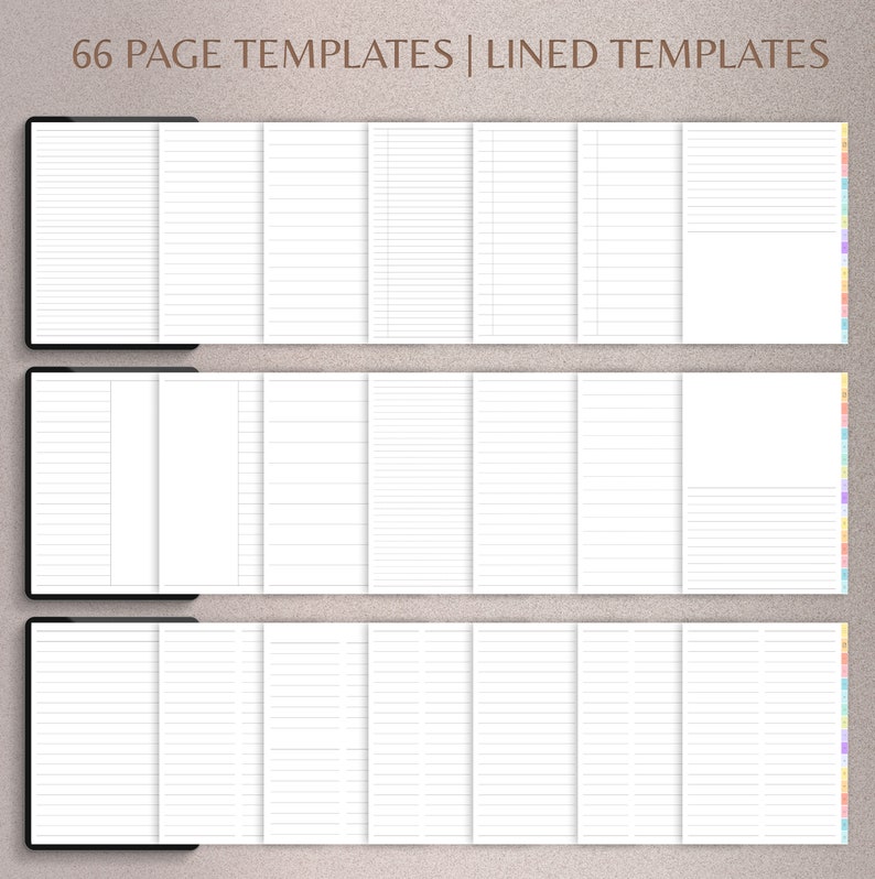 May include: 66 Page Templates | Lined Templates. A set of 66 lined pages, perfect for journaling, note-taking, or creating a custom planner.